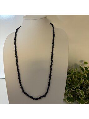 Black Gemstone Chip Bead Necklace Subtle Sparkle 30 in Long Handcrafted Jewelry